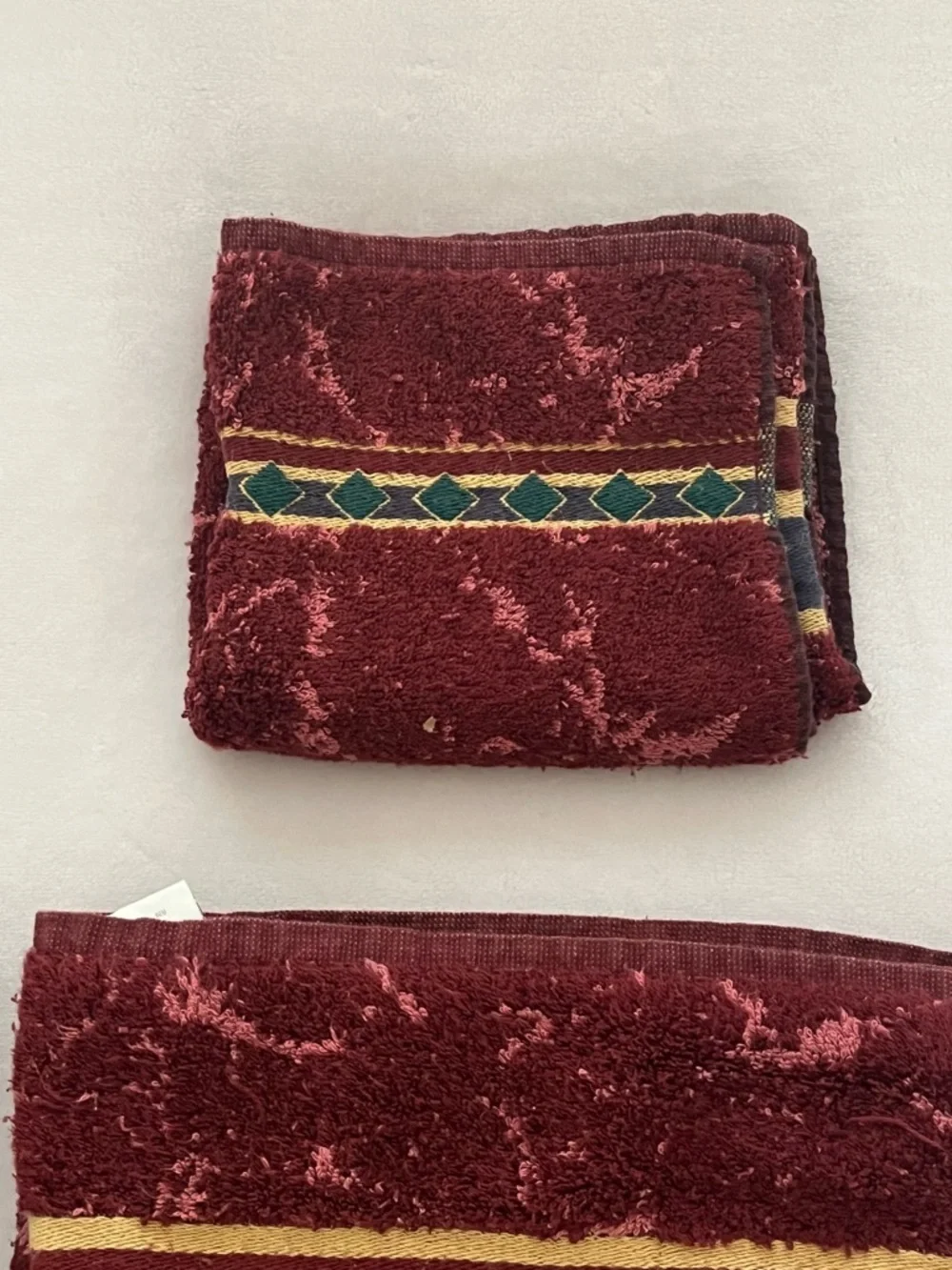 Vintage Marble Burgundy Green & Gold Shower Curtain Towels & Curtain Hooks Set